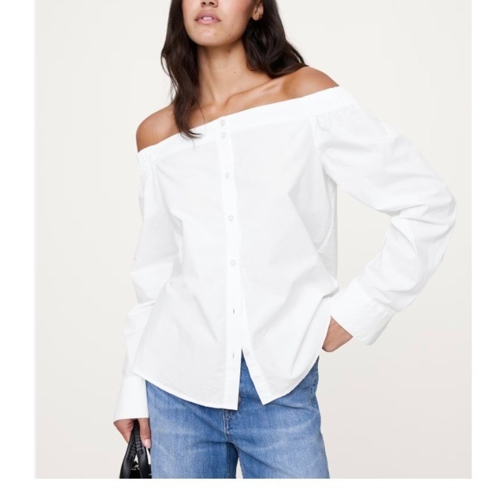 Equipment‎ Femme White Cotton Off Shoulder Peasant Blouse Elastic Neck, Large